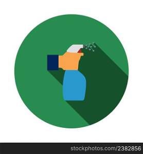 Hand Holding Sanitizer Bottle Icon. Flat Circle Stencil Design With Long Shadow. Vector Illustration.