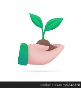hand holding seedlings The concept of planting trees to add oxygen to the planet. 3d illustration