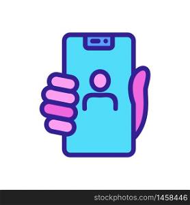 hand holding selfie phone icon vector. hand holding selfie phone sign. color symbol illustration. hand holding selfie phone icon vector outline illustration