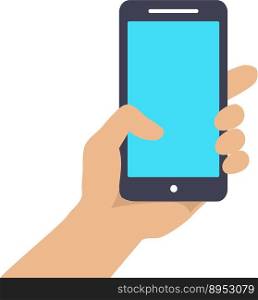 Hand holding smart phone showing screen isolated vector image