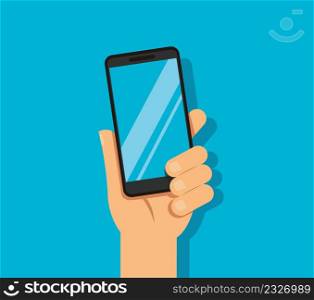 Hand holding smart phone. vector illustration