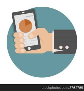 Hand holding smart phone with success growth , eps10 vector format