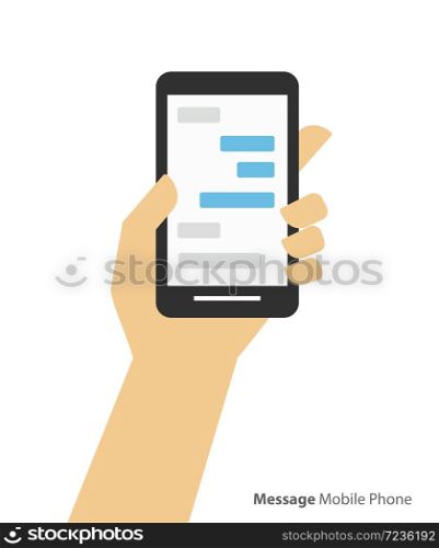 Hand holding smartphone chat and messaging concept background flat design