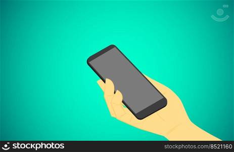 hand holding smartphone using application for social business marketing vector illustration eps10