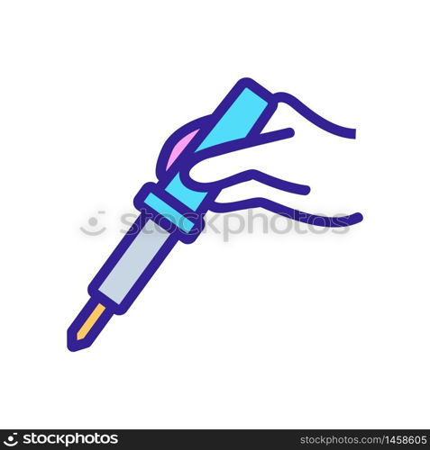 hand holding soldering iron icon vector. hand holding soldering iron sign. color symbol illustration. hand holding soldering iron icon vector outline illustration