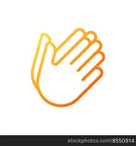 Hand holding something pixel perfect gradient linear vector icon. Space between palms. Gesture and position. Thin line color symbol. Modern style pictogram. Vector isolated outline drawing. Hand holding something pixel perfect gradient linear vector icon