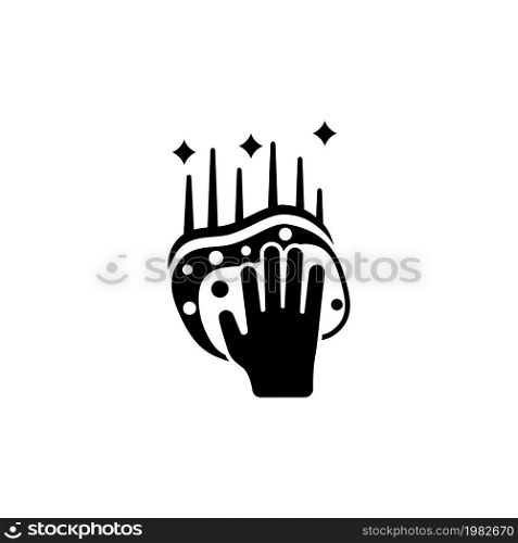 Hand Holding Sponge, Scrubbing Surface. Flat Vector Icon illustration. Simple black symbol on white background. Hand Holding Sponge Scrubbing Surface sign design template for web and mobile UI element. Hand Holding Sponge, Scrubbing Surface Flat Vector Icon