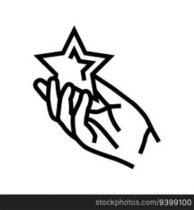 hand holding star line icon vector. hand holding star sign. isolated contour symbol black illustration. hand holding star line icon vector illustration