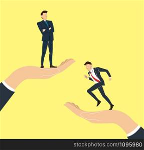 hand holding Successful businessman standing with crossed arms and running businessman