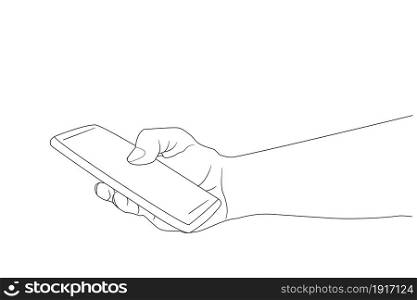 Hand holding telephone. Sketch.
