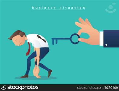 hand holding the big key and businessmen with key hole vector illustration