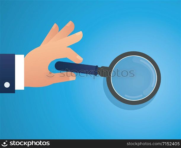 hand holding the magnifying glass vector illustration