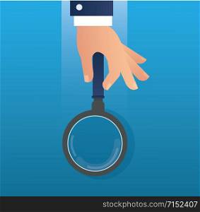 hand holding the magnifying glass vector illustration
