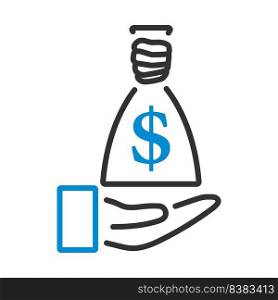 Hand Holding The Money Bag Icon. Editable Bold Outline With Color Fill Design. Vector Illustration.