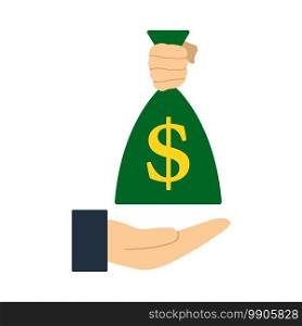 Hand Holding The Money Bag Icon. Flat Color Design. Vector Illustration.