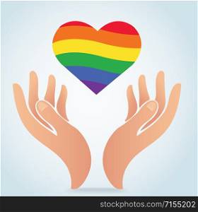 hand holding the rainbow flag in heart shape icon vector