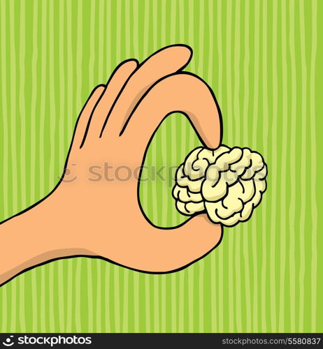 Hand holding tiny brain
