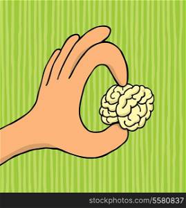Hand holding tiny brain