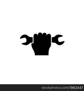 Hand holding Wrench. Flat Vector Icon. Simple black symbol on white background. Hand holding Wrench Flat Vector Icon