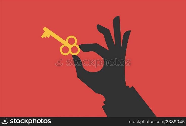 Hand holds a golden key. Love and romance concept. Stock vector. Hand holds a golden key. Love and romance concept. Vector