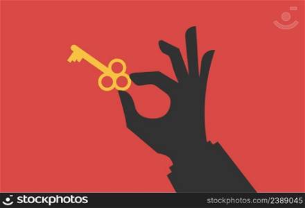 Hand holds a golden key. Love and romance concept. Stock vector. Hand holds a golden key. Love and romance concept. Vector