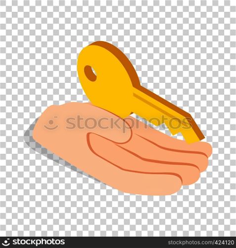 Hand holds key isometric icon 3d on a transparent background vector illustration. Hand holds key isometric icon