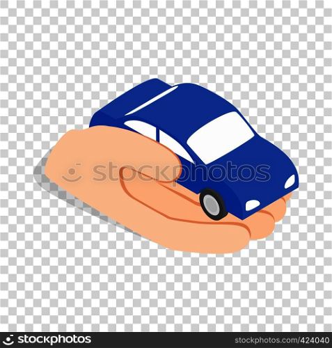 Hand holds machine isometric icon 3d on a transparent background vector illustration. Hand holds machine isometric icon