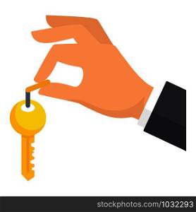 Hand house key icon. Flat illustration of hand house key vector icon for web design. Hand house key icon, flat style
