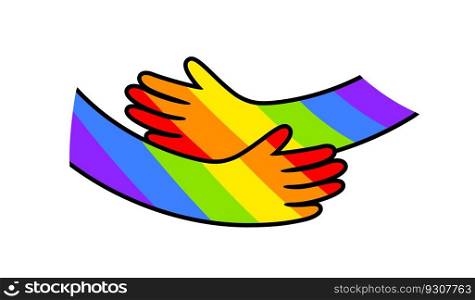 Hand hug for pride month. Embrace icon, love concept. Happy pride month concept. Vector illustration.