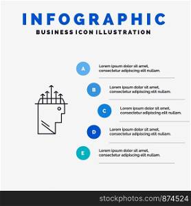 Hand, Hypnosis, Data, Psychology Line icon with 5 steps presentation infographics Background