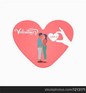 Hand icon and Romantic couple with hearts shape.Happy Valentines Day 14 February illustration.Romantic happy loving couple.Valentine&rsquo;s Day, love & relationships.Happy Valentines Day vector illustration.