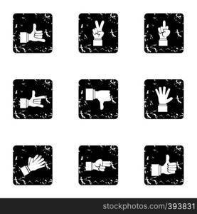 Hand icons set. Grunge illustration of 9 hand vector icons for web. Hand icons set, grunge style