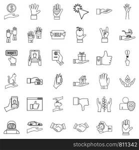 Hand icons set. Outline style of 36 hand vector icons for web isolated on white background. Hand icons set, outline style
