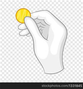 Hand in a background for any web design . Hand in a white glove holding a gold coin icon