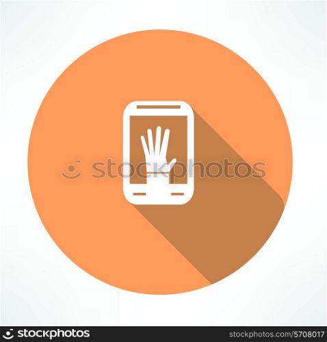 hand in smartphone icon. Flat modern style vector illustration