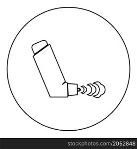 Hand Inhaler spray for treatment asthma cough relief concept Inhalation allergic patient icon in circle round black color vector illustration image outline contour line thin style simple. Hand Inhaler spray for treatment asthma cough relief concept Inhalation allergic patient icon in circle round black color vector illustration image outline contour line thin style