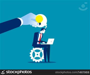 Hand input idea into employee. Concept business vector, Light bulb, Leader, Flat vector.