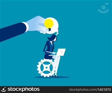 Hand input idea into employee. Concept business vector, Light bulb, Leader, Flat vector.