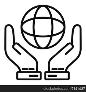 Hand keep globe icon. Outline hand keep globe vector icon for web design isolated on white background. Hand keep globe icon, outline style