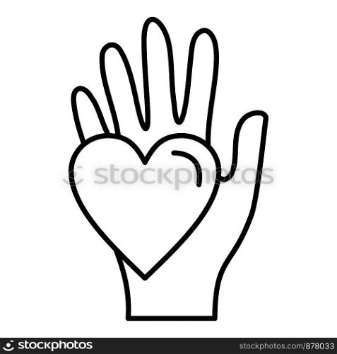 Hand keep heart icon. Outline hand keep heart vector icon for web design isolated on white background. Hand keep heart icon, outline style