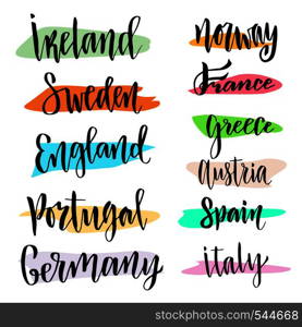 Hand lettering. Vector modern calligraphic lettering. Countries of the world. Hand lettering. Vector modern calligraphic . Countries of the world