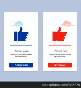 Hand, Like, Vote, Love Blue and Red Download and Buy Now web Widget Card Template