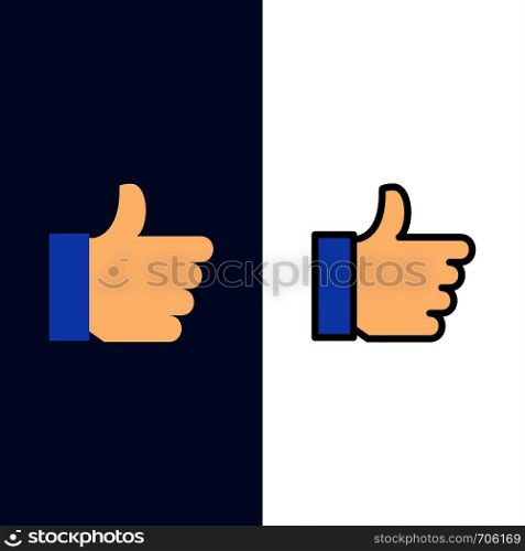 Hand, Like, Vote, Love Icons. Flat and Line Filled Icon Set Vector Blue Background