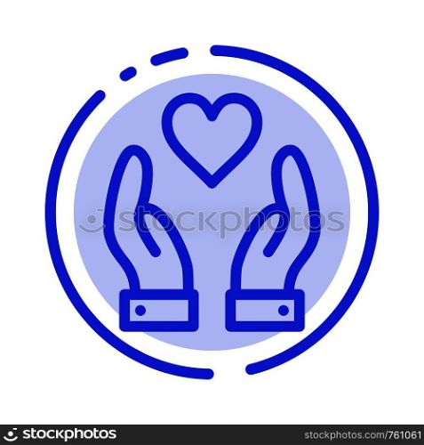 Hand, Love, Charity Blue Dotted Line Line Icon