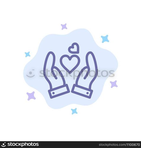 Hand, Love, Heart, Wedding Blue Icon on Abstract Cloud Background