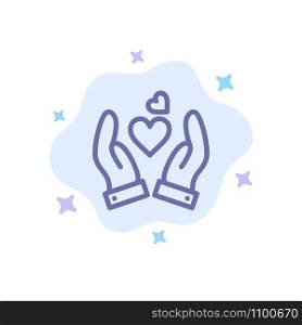 Hand, Love, Heart, Wedding Blue Icon on Abstract Cloud Background