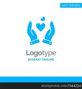 Hand, Love, Heart, Wedding Blue Solid Logo Template. Place for Tagline