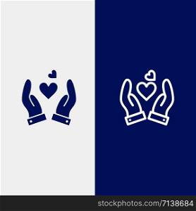Hand, Love, Heart, Wedding Line and Glyph Solid icon Blue banner Line and Glyph Solid icon Blue banner