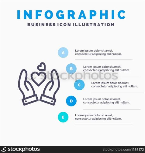 Hand, Love, Heart, Wedding Line icon with 5 steps presentation infographics Background