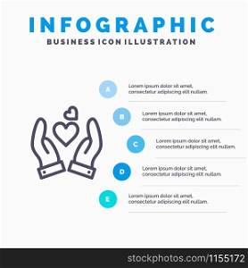 Hand, Love, Heart, Wedding Line icon with 5 steps presentation infographics Background
